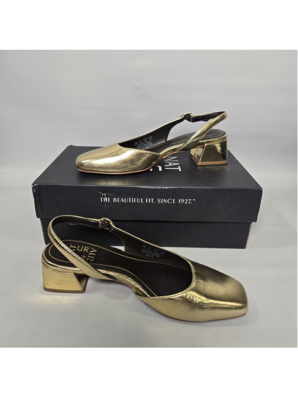 Naturalizer Jayla Slingback Pump Metallic Gold 6 Comfort Square Toe Party ($140)